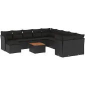 vidaXL 12-delige Loungeset met kussens poly rattan zwart