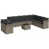 vidaXL 11-delige loungeset voor de tuin met kussens, grijs, polyrotan