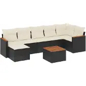 vidaXL 8-delige tuinmeubelset met kussens, zwart, polyrotan