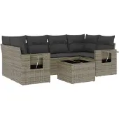 vidaXL 7-delige tuinmeubelset met kussens, grijs, polyrotan
