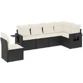 vidaXL 6-delige tuinmeubelset met kussens, zwart, polyrotan