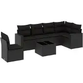 vidaXL 7-delige Loungeset met kussens poly rattan zwart