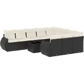 vidaXL 11-delige Loungeset met kussens poly rattan zwart