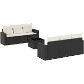 vidaXL 7-delige Loungeset met kussens poly rattan zwart
