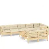 vidaXL 9-delige Loungeset met crèmekleurige kussens massief grenenhout
