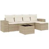 vidaXL 6-delige tuinmeubelset met kussens, beige, polyrotan