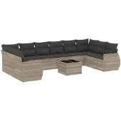 vidaXL 11-delige Loungeset met kussens poly rattan lichtgrijs