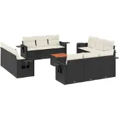 vidaXL 13-delige tuinmeubelset met kussens, zwart, polyrotan