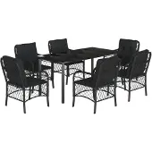 vidaXL 7-delige tuinset met kussens, zwart, van polyrotan