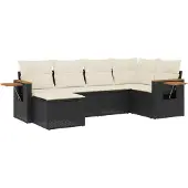 vidaXL 6-delige tuinmeubelset met kussens, zwart, polyrotan