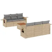 vidaXL 7-delige Loungeset met kussens poly rattan beige