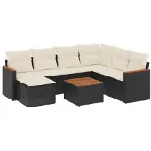 vidaXL 8-delige tuinmeubelset met kussens, zwart, polyrotan