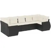 vidaXL 7-delige Loungeset met kussens poly rattan zwart