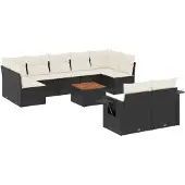 vidaXL 10-delige Loungeset met kussens poly rattan zwart