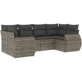 vidaXL 6-delige Loungeset met kussens poly rattan grijs