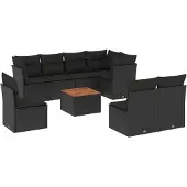 vidaXL 9-delige tuinmeubelset met kussens, zwart, polyrotan