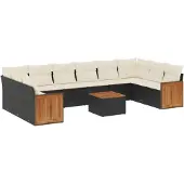 vidaXL 11-delige tuinmeubelset met kussens, zwart, polyrotan