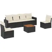 vidaXL 7-delige tuinmeubelset met kussens, zwart, polyrotan