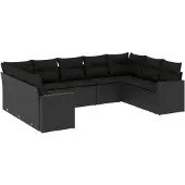 vidaXL 9-delige Loungeset met kussens poly rattan zwart