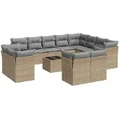 vidaXL 13-delige Loungeset met kussens poly rattan beige