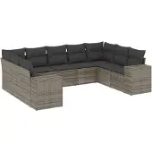 vidaXL 9-delige tuinmeubelset met kussens, grijs, polyrotan