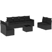 vidaXL 9-delige Loungeset met kussens poly rattan zwart