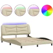 vidaXL Bedframe met LED zonder matras "Hvar" 160x200 cm stof crème