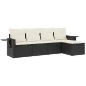 vidaXL 5-delige tuinmeubelset met kussens, zwart, polyrotan