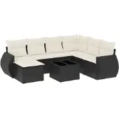 vidaXL 8-delige Loungeset met kussens poly rattan zwart