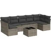 vidaXL 8-delige tuinmeubelset met kussens, grijs, polyrotan