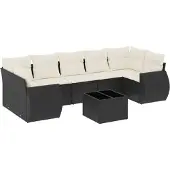 vidaXL 8-delige tuinmeubelset met kussens, zwart, polyrotan