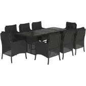vidaXL 9-delige tuinset met kussens, zwart, van polyrotan