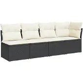 vidaXL Tuinset met sofa en kussens, 4-persoons, zwart, polyrotan