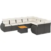 vidaXL 10-delige loungeset voor de tuin met kussens, zwart, polyrotan