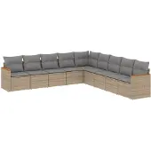 vidaXL 9-delige Loungeset met kussens poly rattan beige