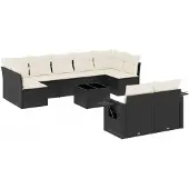 vidaXL 10-delige loungeset voor de tuin met kussens, zwart, polyrotan