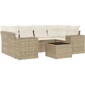 vidaXL 7-delige tuinmeubelset met kussens, beige, van polyrotan