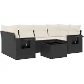 vidaXL 7-delige tuinmeubelset met kussens, zwart, polyrotan