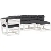 vidaXL 5-delige loungeset voor de tuin met kussens, wit, massief hout, grenen