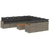 vidaXL 12-delige loungeset voor de tuin met kussens, grijs, polyrotan