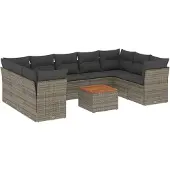 vidaXL 10-delige Loungeset met kussens poly rattan grijs