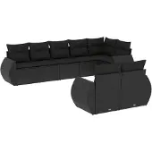 vidaXL 8-delige Loungeset met kussens poly rattan zwart