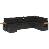 vidaXL 8-delige tuinmeubelset met kussens, zwart, polyrotan