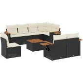 vidaXL 9-delige tuinmeubelset met kussens, zwart, polyrotan