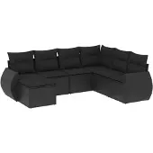 vidaXL 7-delige Loungeset met kussens poly rattan zwart