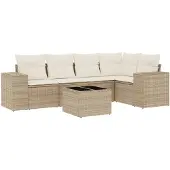 vidaXL 6-delige tuinmeubelset met kussens, beige, polyrotan