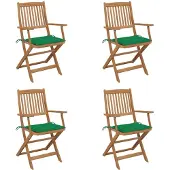 vidaXL Set van 4 klapstoelen met kussens, gemaakt van massief acaciahout.