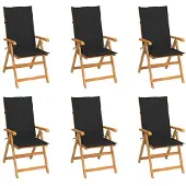 vidaXL Klapstoelen, set van 6 met zwarte kussens, gemaakt van massief teakhout
