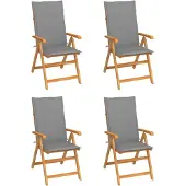 vidaXL Klapstoelen, set van 4 met grijze kussens, gemaakt van massief teakhout