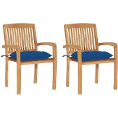 vidaXL Tuinstoelen, 2 stuks, met blauwe kussens, massief teakhout